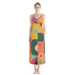 Geometric Design 08 Button Up Chiffon Maxi Dress