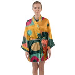 Geometric Design 08 Long Sleeve Satin Kimono