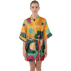 Geometric Design 08 Half Sleeve Satin Kimono 