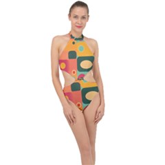 Geometric Design 08 Halter Side Cut Swimsuit