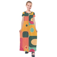 Geometric Design 08 Kids  Short Sleeve Maxi Dress