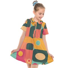 Geometric Design 08 Kids  Short Sleeve Shirt Dress