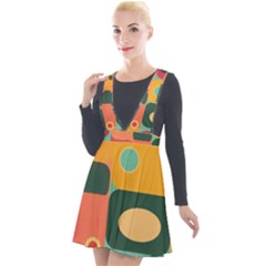 Geometric Design 08 Plunge Pinafore Velour Dress