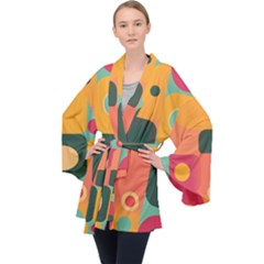 Geometric Design 08 Long Sleeve Velvet Kimono  by myclothy