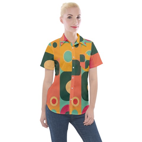 Geometric Design 08 Women s Short Sleeve Pocket Shirt by myclothy