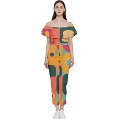 Geometric Design 08 Bardot Ruffle Jumpsuit