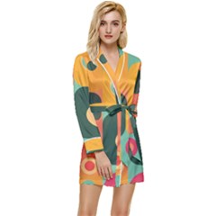 Geometric Design 08 Long Sleeve Satin Robe