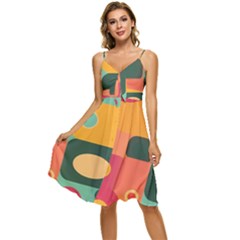 Geometric Design 08 Sleeveless Tie Front Chiffon Dress