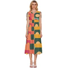 Geometric Design 08 V-neck Drawstring Shoulder Sleeveless Maxi Dress