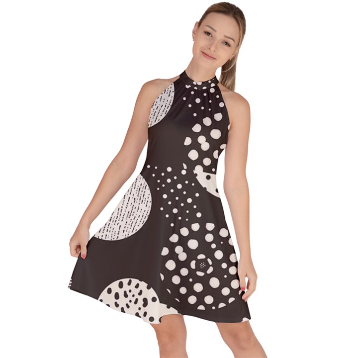 Geometric Design 09 Sleeveless Halter Neck A-Line Dress