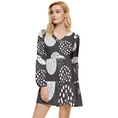 Geometric Design 09 Tiered Long Sleeve Mini Dress