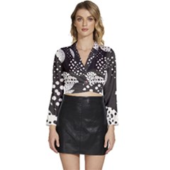 Geometric Design 09 Long Sleeve Tie Back Satin Wrap Top