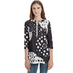 Geometric Design 09 Women s Zip Front V-neck 3/4 Sleeve Casual Top Pocket Shirt