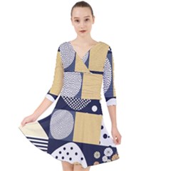 Geometric Design 10 Quarter Sleeve Front Wrap Dress