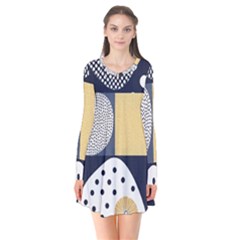 Geometric Design 10 Long Sleeve V-neck Flare Dress