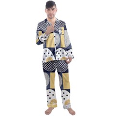 Geometric Design 10 Men s Long Sleeve Satin Pajamas Set