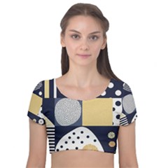 Geometric Design 10 Velvet Short Sleeve Crop Top 