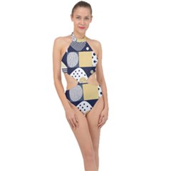 Geometric Design 10 Halter Side Cut Swimsuit