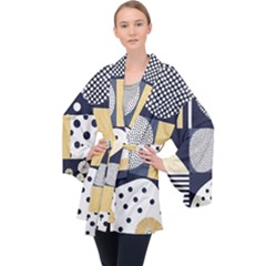 Geometric Design 10 Long Sleeve Velvet Kimono  by myclothy