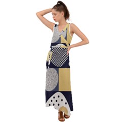 Geometric Design 10 V-neck Chiffon Maxi Dress