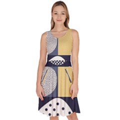 Geometric Design 10 Knee Length Skater Dress With Pockets