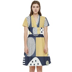 Geometric Design 10 Short Sleeve Waist Detail Dress