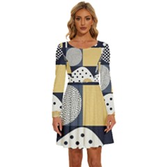 Geometric Design 10 Long Sleeve Wide Neck Velvet Dress