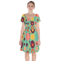 Geometric Design 11 Short Sleeve Bardot Dress