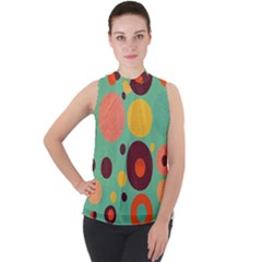 Geometric Design 11 Mock Neck Chiffon Sleeveless Top