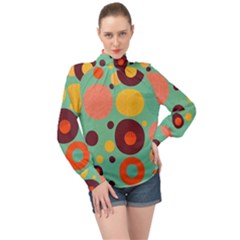 Geometric Design 11 High Neck Long Sleeve Chiffon Top