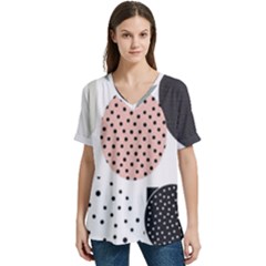 Geometric Design 12 V-neck Split Shoulder Casual T-shirt