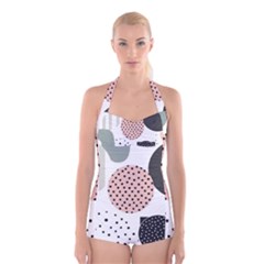 Geometric Design 12 Boyleg Halter Swimsuit 