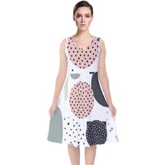 Geometric Design 12 V-neck Midi Sleeveless Dress 