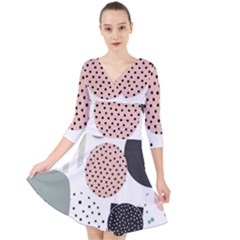 Geometric Design 12 Quarter Sleeve Front Wrap Dress