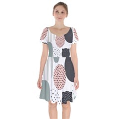 Geometric Design 12 Short Sleeve Bardot Dress