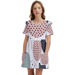 Geometric Design 12 Kids  Frilly Sleeves Pocket Dress