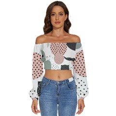 Geometric Design 12 Long Sleeve Crinkled Weave Crop Top by myclothy