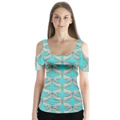 Geometric Design 13 Butterfly Sleeve Cutout T-shirt 