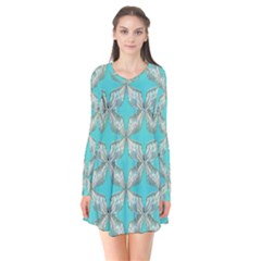 Geometric Design 13 Long Sleeve V-neck Flare Dress