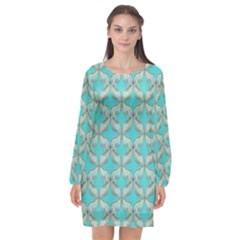 Geometric Design 13 Long Sleeve Chiffon Shift Dress 