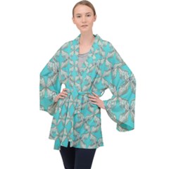 Geometric Design 13 Long Sleeve Velvet Kimono  by myclothy