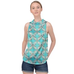 Geometric Design 13 High Neck Satin Top