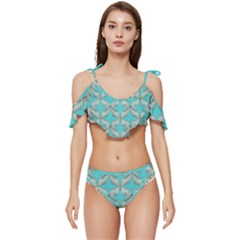 Geometric Design 13 Ruffle Edge Tie Up Bikini Set	