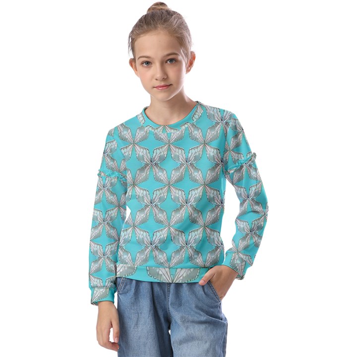 Geometric Design 13 Kids  Long Sleeve T-Shirt with Frill 