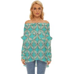 Geometric Design 13 Off Shoulder Chiffon Pocket Shirt