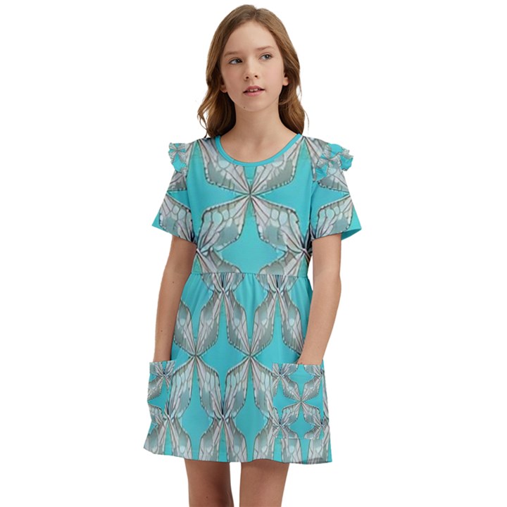 Geometric Design 13 Kids  Frilly Sleeves Pocket Dress