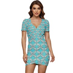 Geometric Design 13 Low Cut Cap Sleeve Mini Dress