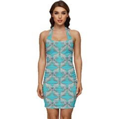 Geometric Design 13 Sleeveless Wide Square Neckline Ruched Bodycon Dress