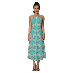 Geometric Design 13 Sleeveless Cross Front Cocktail Midi Chiffon Dress