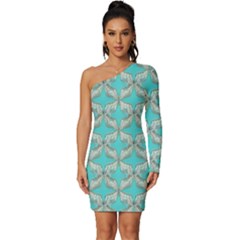 Geometric Design 13 Long Sleeve One Shoulder Mini Dress